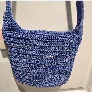 Blue Lina Crochet Shoulder Bag with Sequin Accents